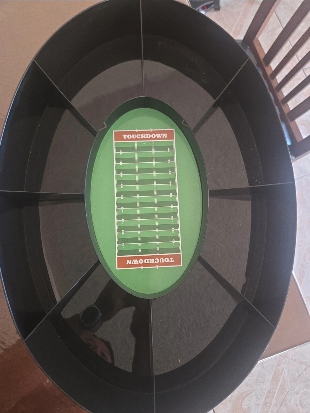 Black Oval Serving Tray with Football Field Insert
